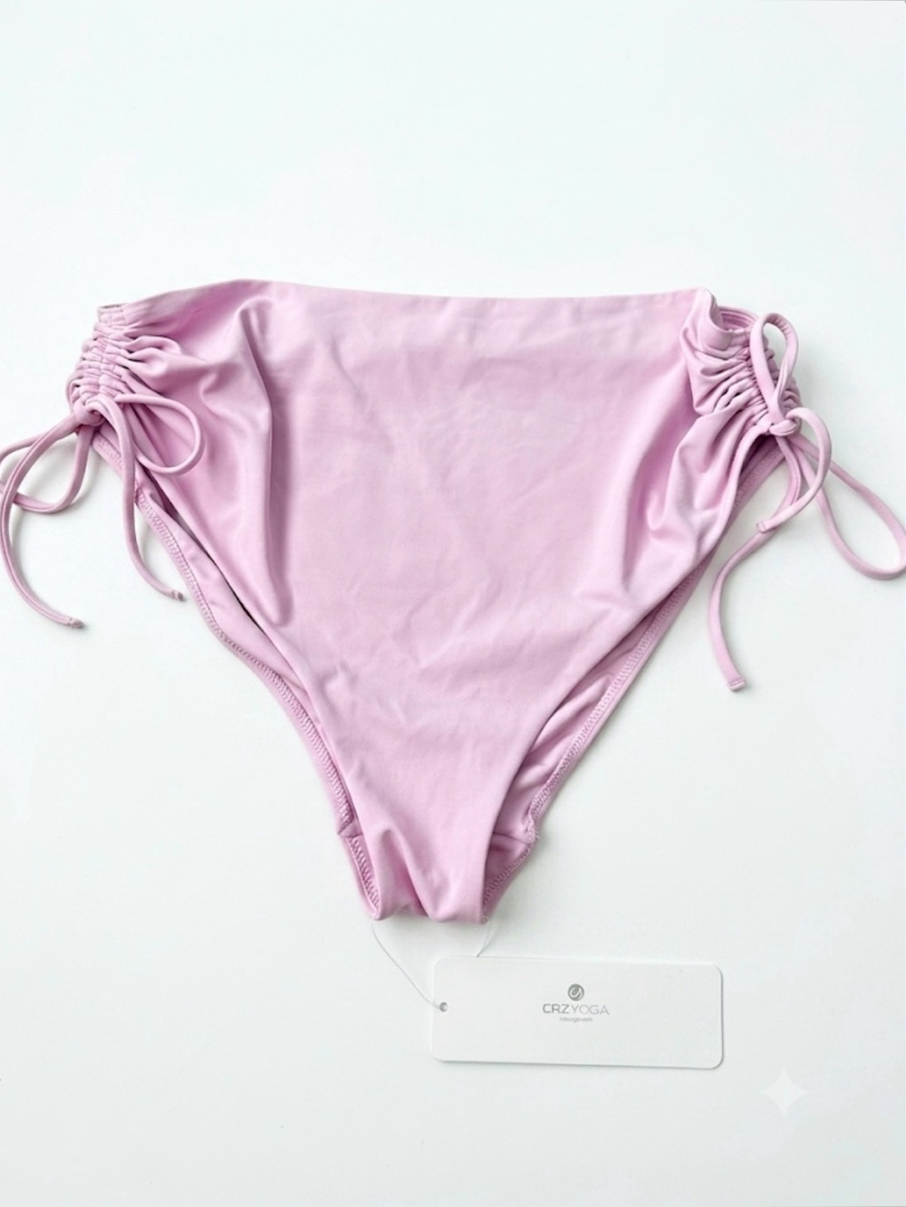 NWT CRZ YOGA Black High Waisted Ruched Bikini Bottoms Women’s Size Large